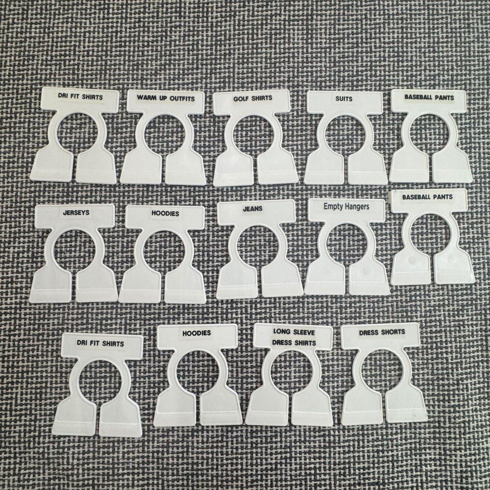 14 Piece White Plastic Labeled Closet Rod Dividers for Clothing Organization